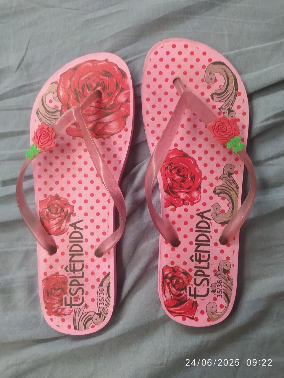 Chinelos Esplendida Rosa com Detalhes de Rosas