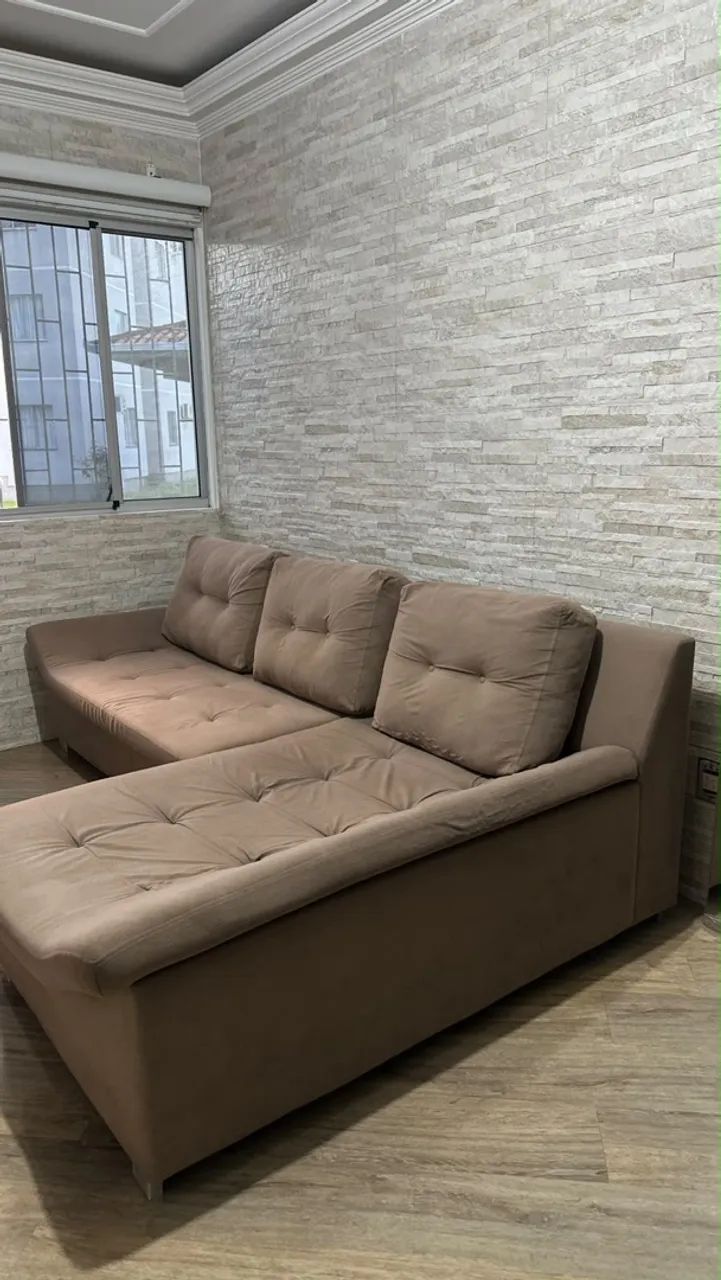 Sofá de 3 lugares com chaise + baú estofado - Foto 4