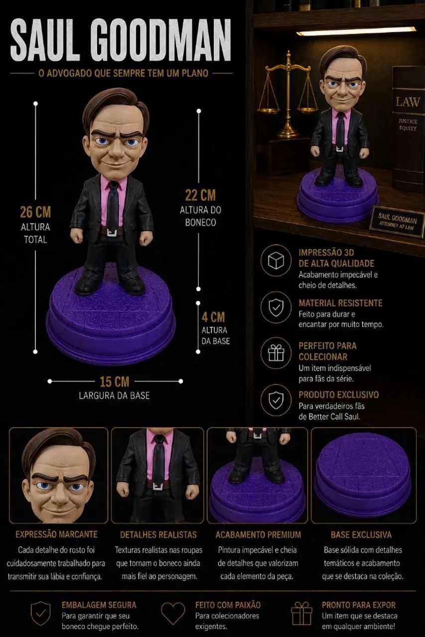 Saul Goodman Breaking Bad Boneco Colecionável 3d De 26 Cm - Foto 2