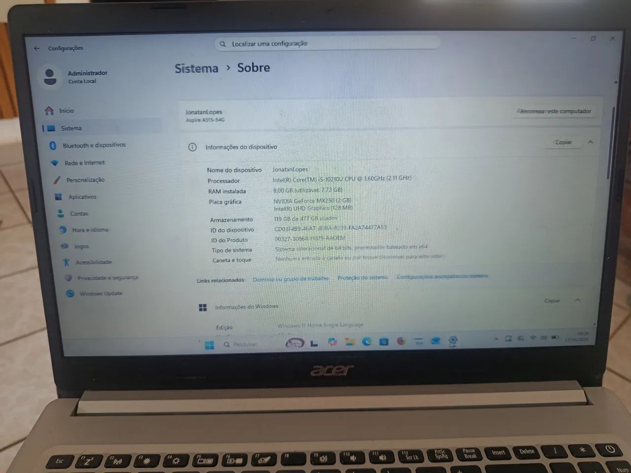 Notebook Acer 