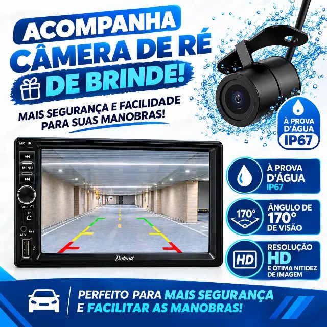 Central Multimídia 7 Polegadas Detroit MP5 USB Bluetooth + Câmera de Ré Brinde  - Foto 2