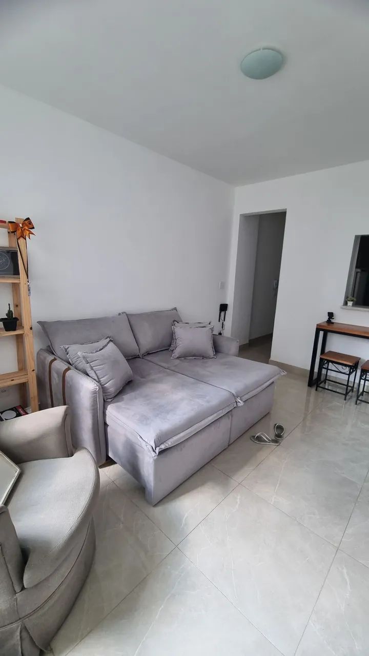 Sofá Retrátil 1,50m sem caixa e braço fino Cinza + 4 almofadas  - Foto 4