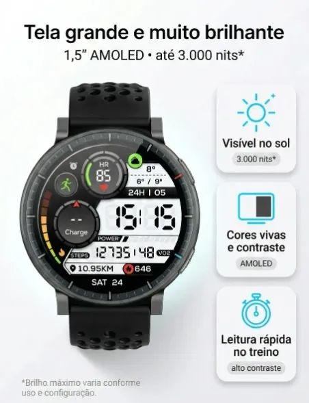 Smartwatch Amazfit Active Max Com Tela AMOLED 3000 Nits - Foto 4