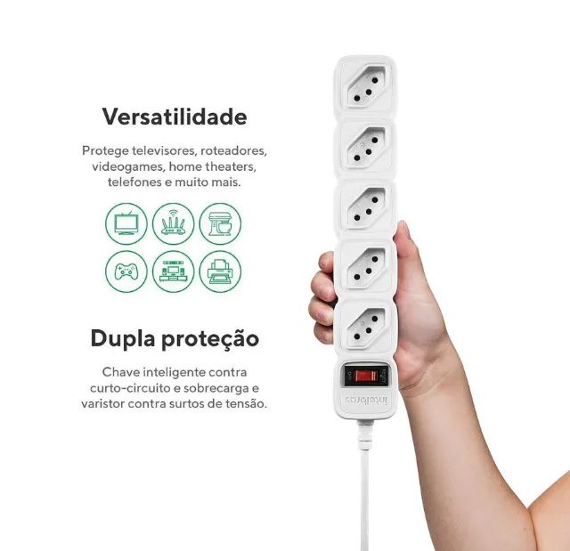 Filtro de Linha 5 Tomadas Cabo 1m Branco Intelbras - Foto 4