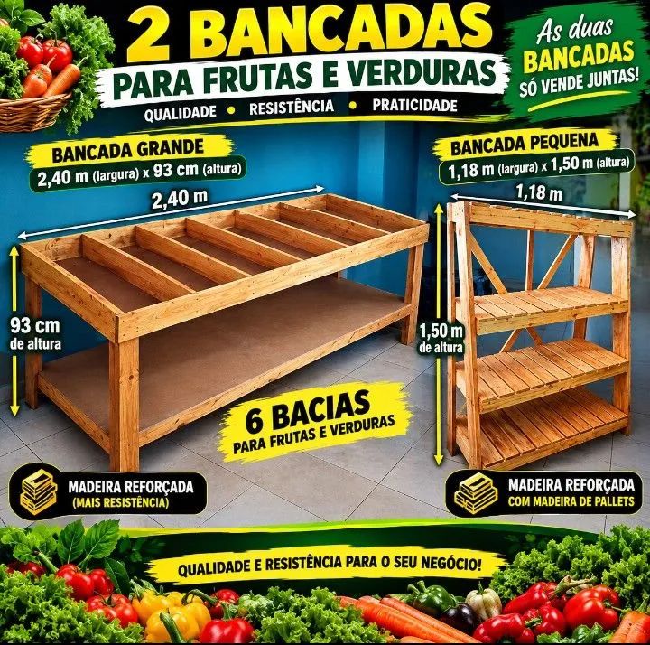 Prateleira de madeira para Mercado e Frutarias.