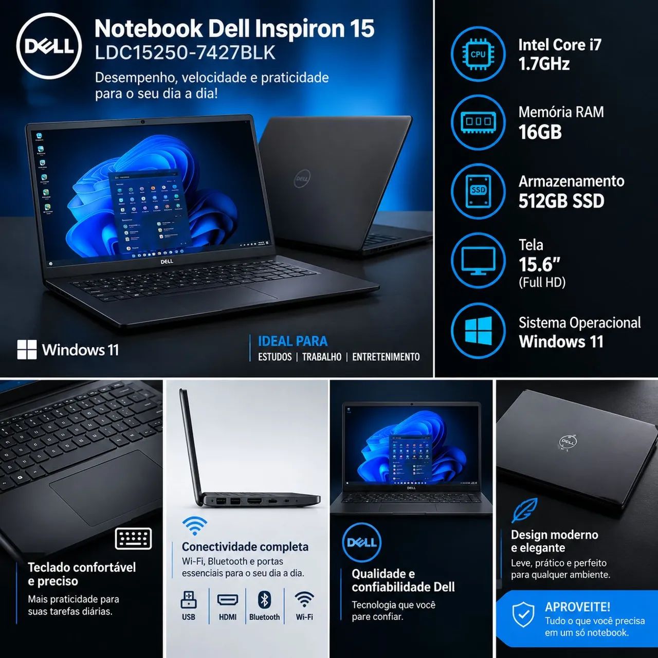 NOTEBOOK DELL INSPIRON 15 - LDC15250-7427BLK - Foto 2