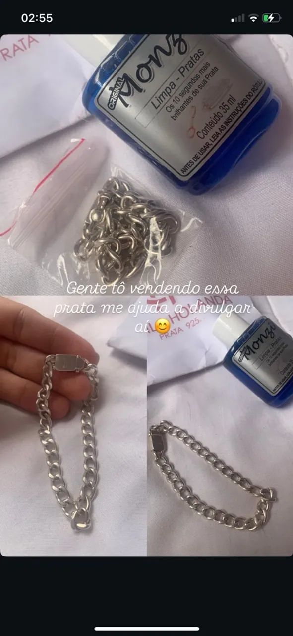 Pulseira Prata estilo Elo com limpador  - Foto 4