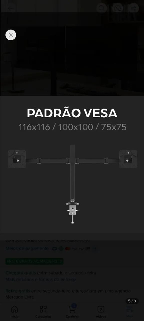 Suporte duplo para monitores de 17" a 32" - Foto 4