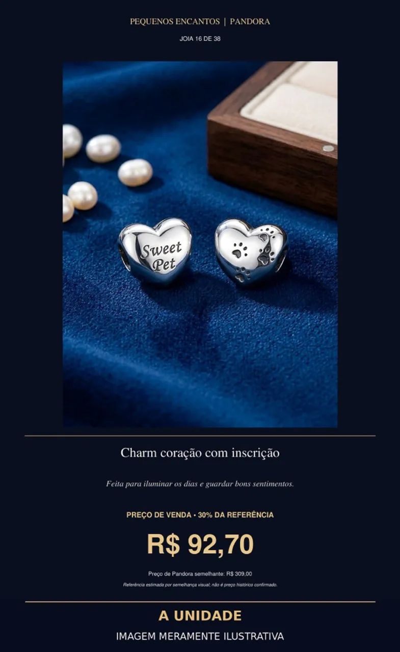 Charm coração com inscrição
