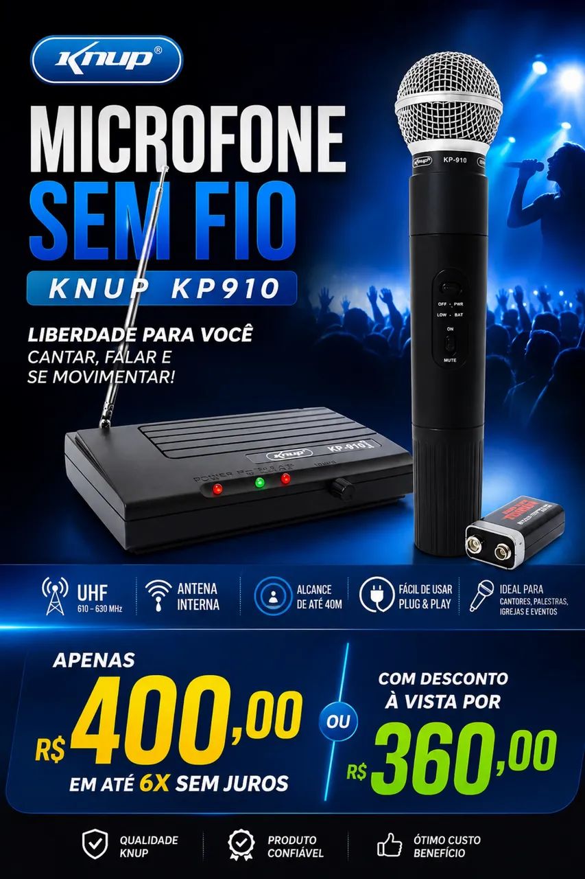 Microfone sem fio Knup kp910