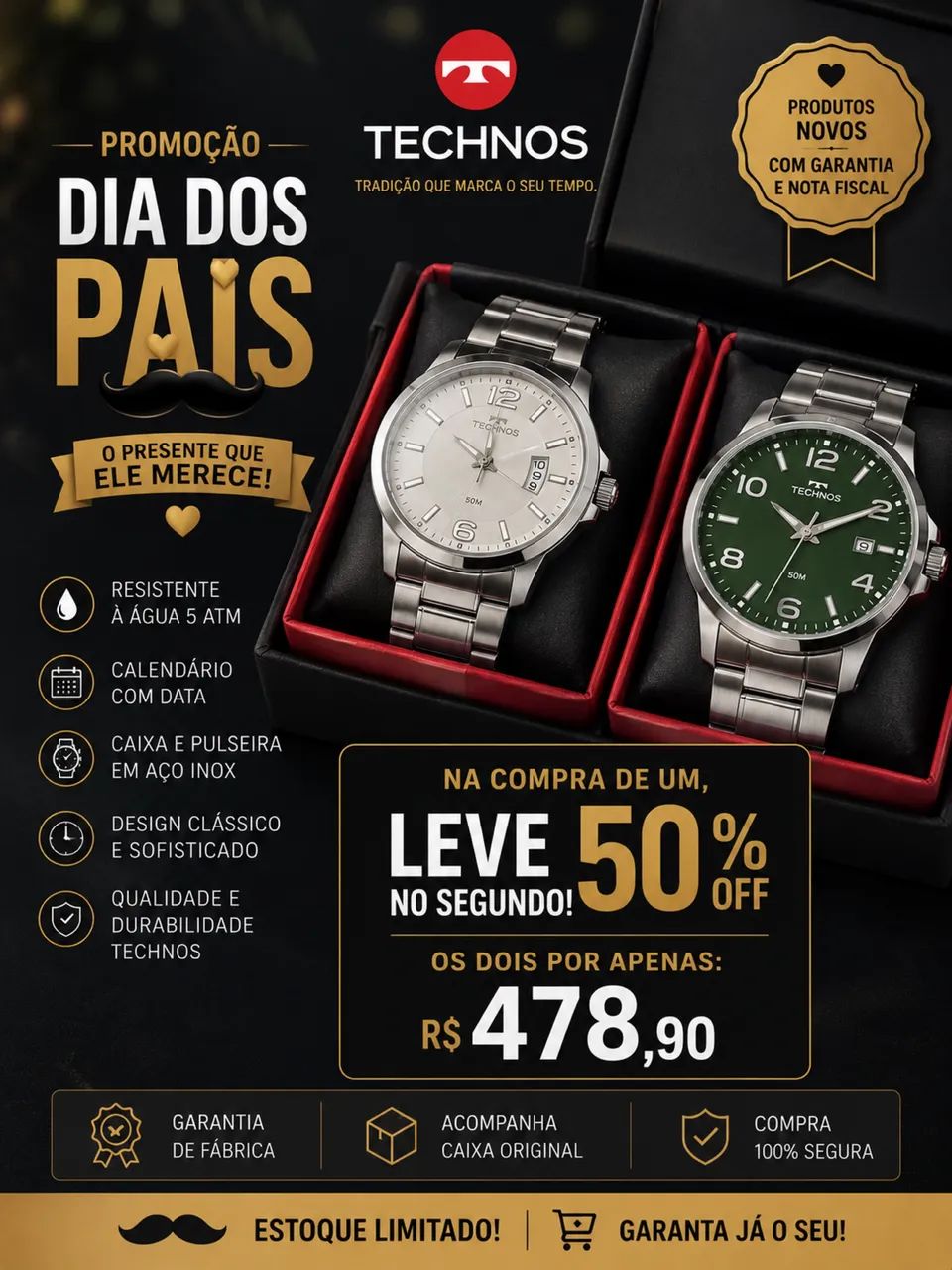     ? Compre 1 e Ganhe 50% OFF no Segundo Relógio!