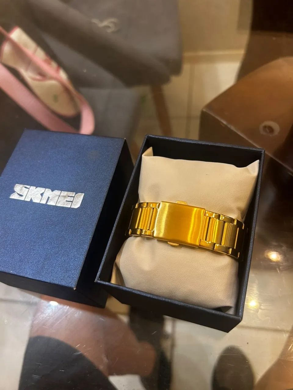 Relógio skmei dourado e azul - Foto 2