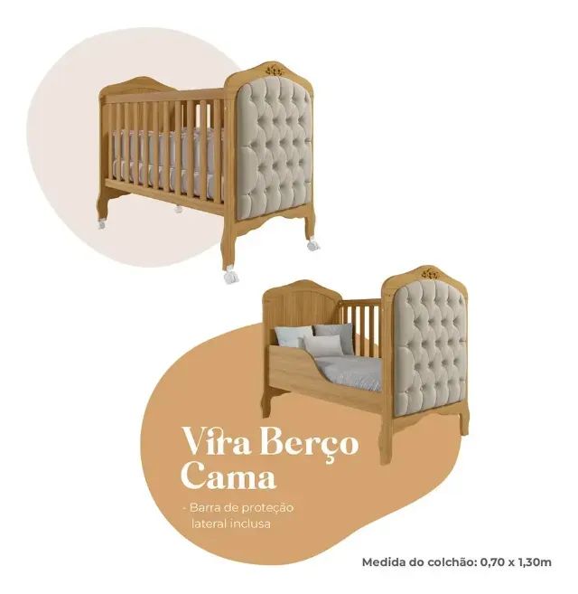 Berço 100% Mdf Nature Americano Vira Cama Com Capitonê marca Imperial - Foto 5