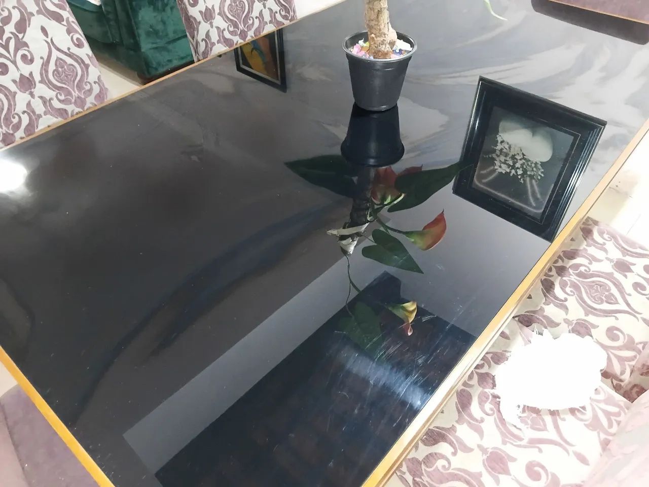 Mesa imbuia e vidro 6 lugares