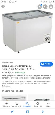 Freezer tampa de vidro horizontal