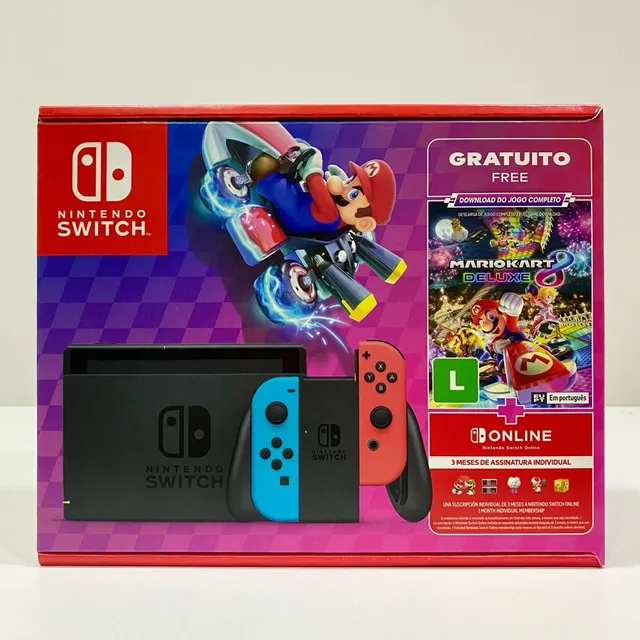 Console Nintendo Switch 32GB Vermelho e Azul Mario Kart 8 Delux + 3 meses Switch  Online – Smart Games