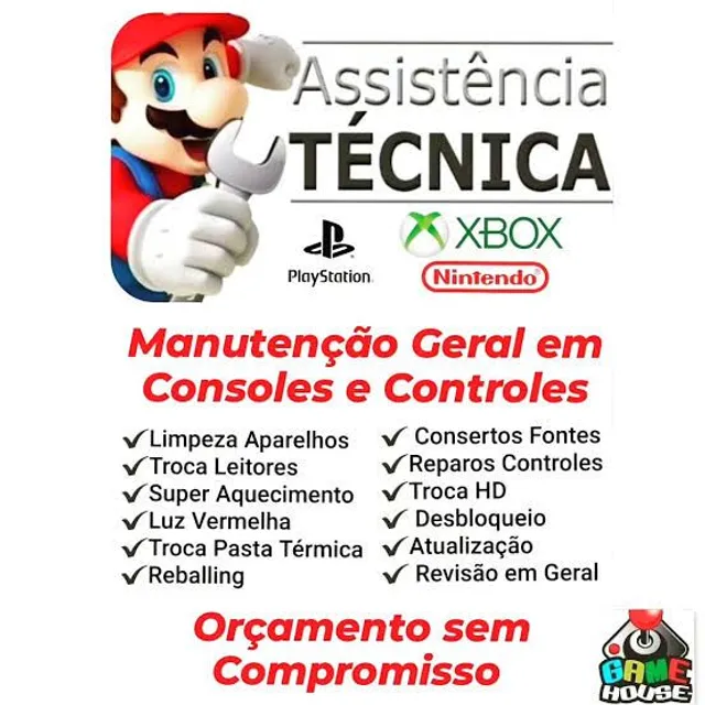 Circulando Games - Serviço de manutenção em Games! Precisou de assistência  para o seu vídeo game? Somos especializados na manutenção de consoles E  realizamos também manutenção em manetes. 🎮 Fazemos orçamento sem