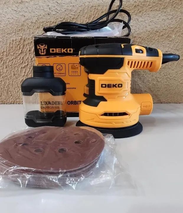 Lixadeira Roto Orbital 5 Polegadas 320w 16 Lixas Deko Cor Amarelo 220V - Foto 5