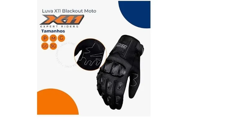 Luva X11 Protetora Blackout 2 Masculina Motociclista Motoqueiro Motoboy Bike Ciclista