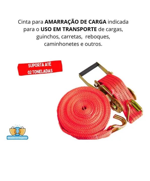 Cinta catraca fita e gancho 2 Toneladas 10 metros - Foto 3