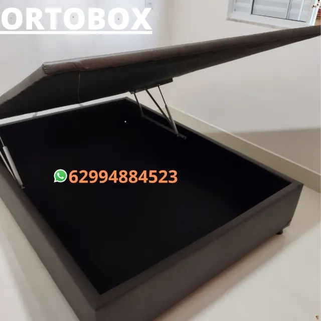 Cama box Baú Casal inteiro no suede e no corino