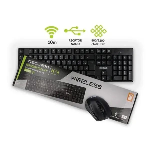 Teclado E Mouse Shortcut Sem Fio K4 Mb54264 Usb Mb Tech