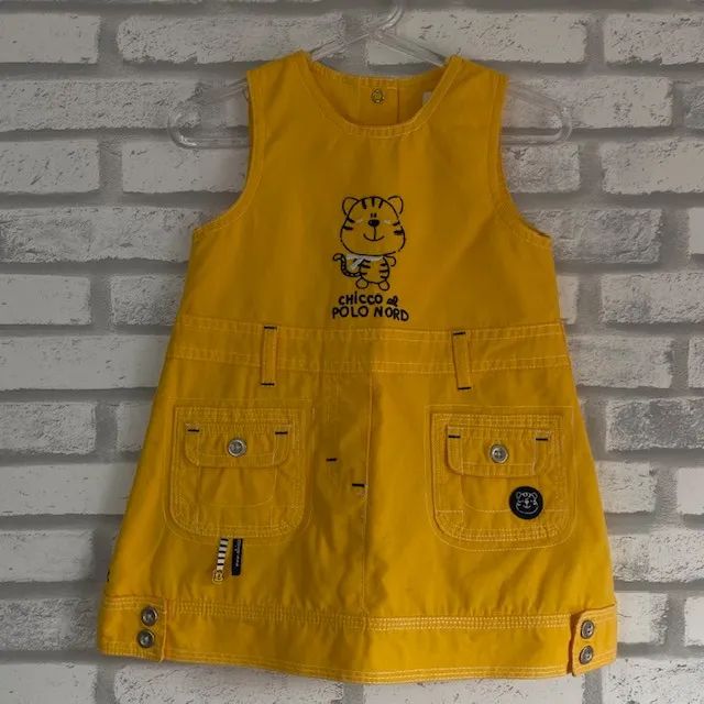Kit 3 Peças Chicco Vestido Amarelo + Body Listrado Rosa e Branco Desenhado Tamanho 9 Meses - Foto 2