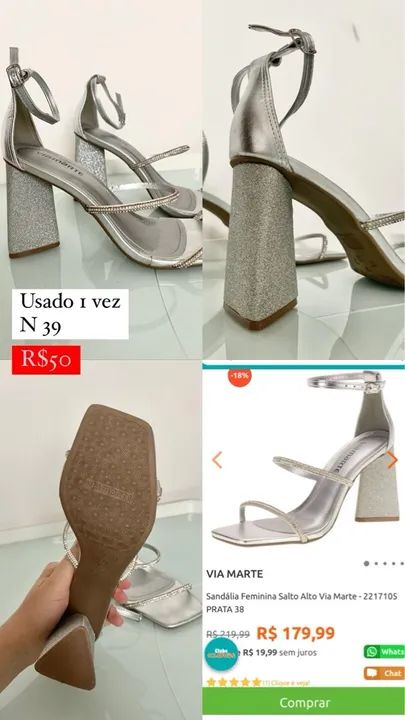 Sandália Salto Alto Prata