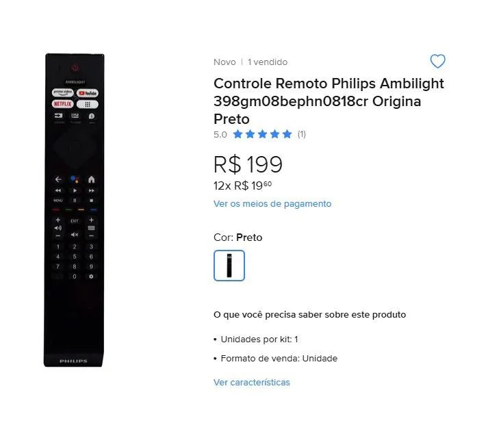 Controle remoto Philips Ambilight ORIGINAL (preto) - Foto 6