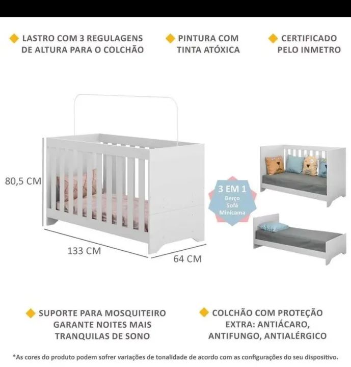 Berço de Bebê Branco - Foto 3