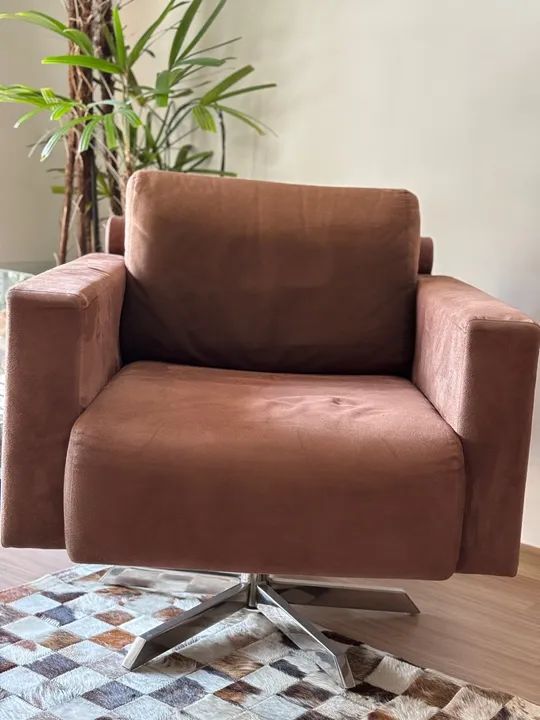 Poltrona Giratória Marrom, tecido suede  - Foto 3