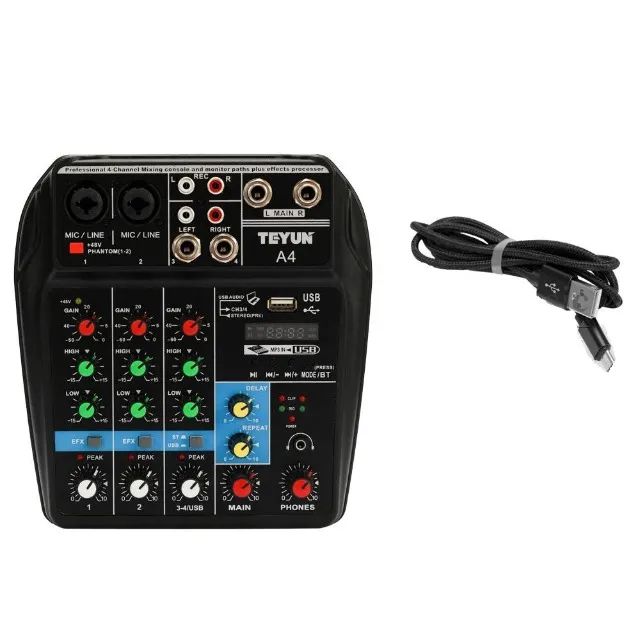 Mesa de Som Bluetooth Interface de Áudio 4 Canais Phantom Power 48v Karaokê Efeitos - Foto 2