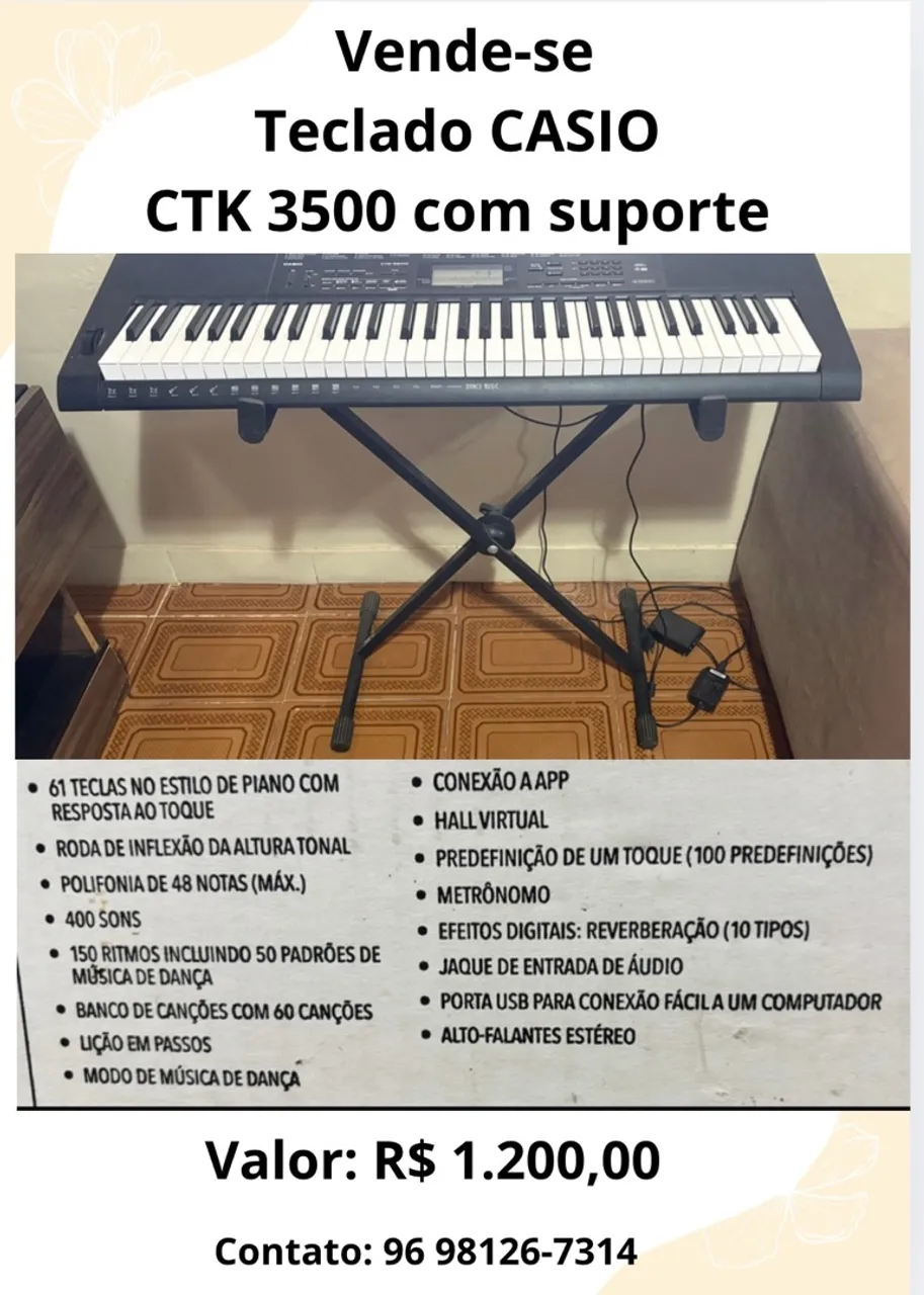 Teclado Casio CTK 3500 com Suporte