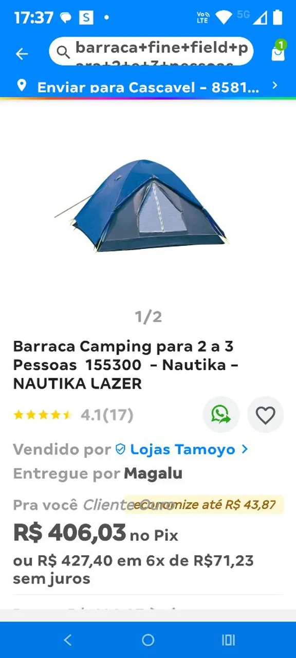 vendo Barraca camping 3 pessoas