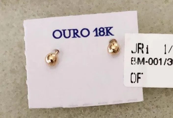 Brinco bebê criança ouro 18k bolinha esfera