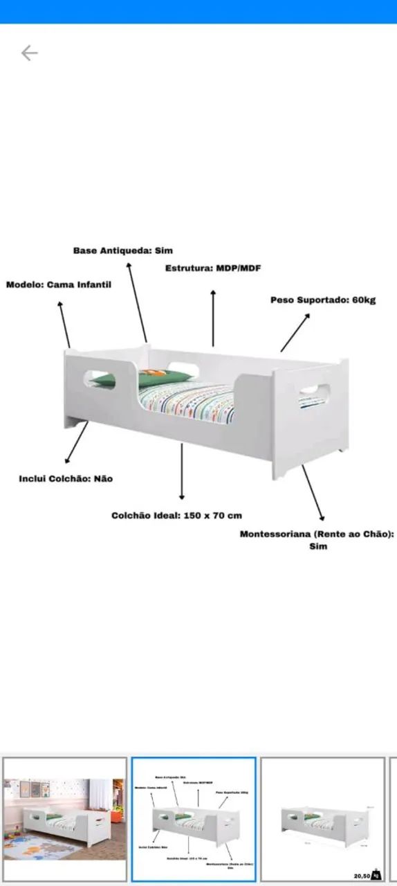 Cama Infantil Branca com Proteção Lateral - Foto 2