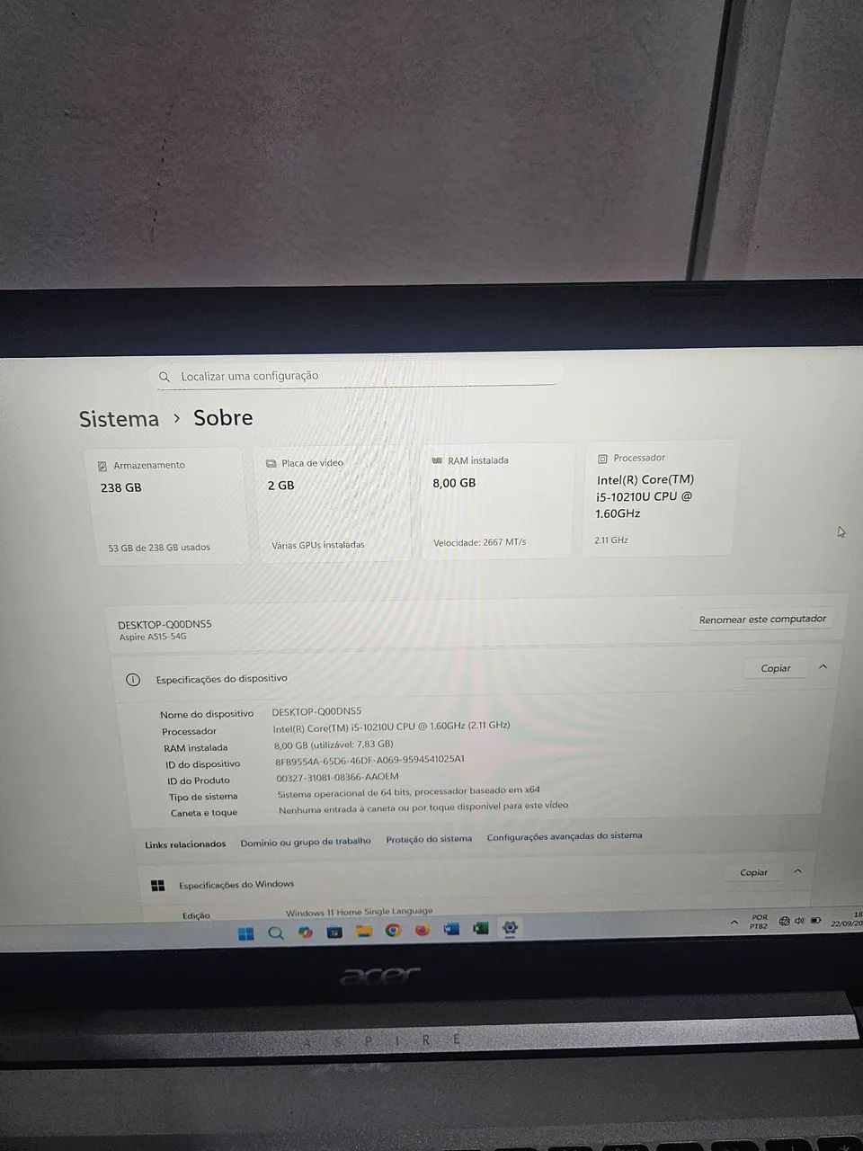 Notebook Acer Aspire 5 Core i5 10th Gen MX250 8GB RAM 256GB NVME64315688992386122