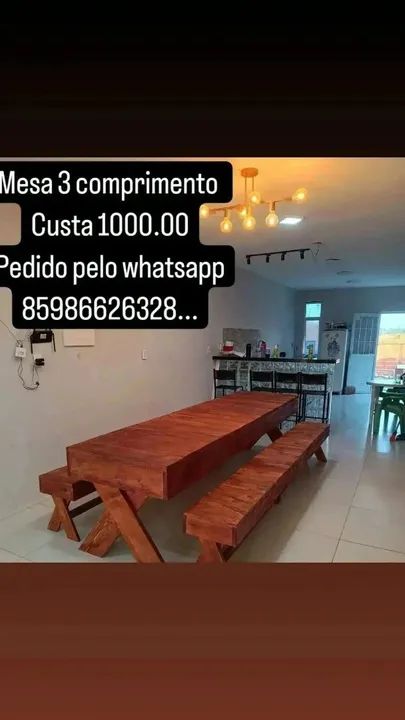 Mesa 3 metros de comprimento com 2 bancos  - Foto 3