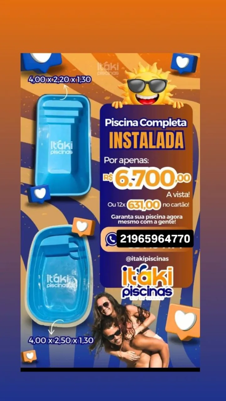 Piscina Completa Instalada - R$ 6.700,00