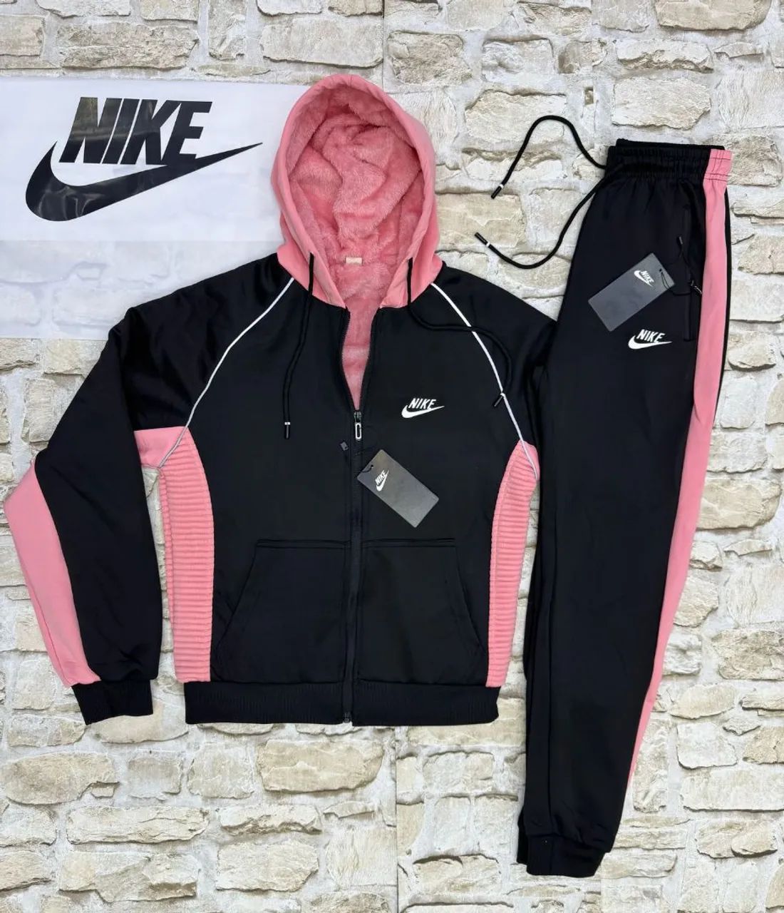 Casaco Moletom Conjunto De Moletom Feminino Rosa Cinza Conjunto De