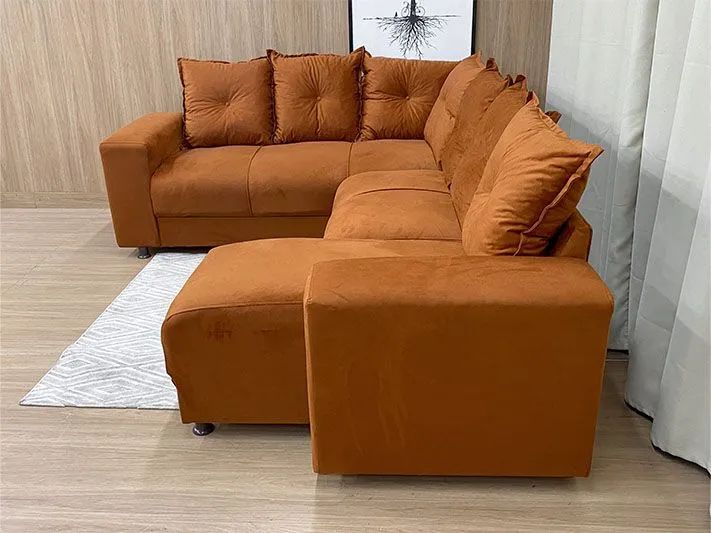 Sofá de Canto Suede Terracota 5 Lugares com Chaise - Foto 3