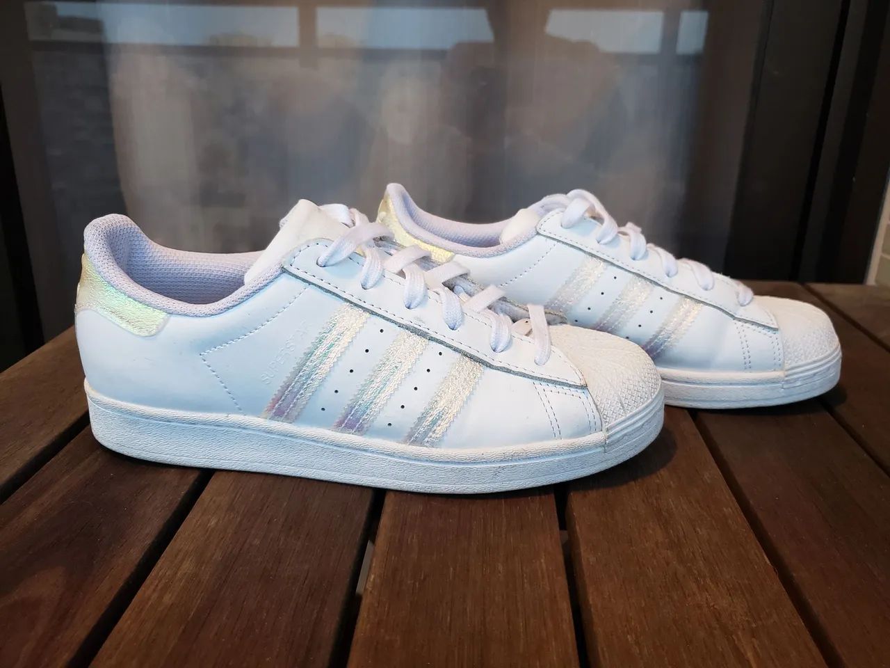 Tênis Adidas Superstar Feminino Branco Holográfico 36 Original