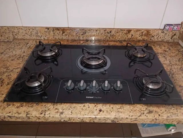 Cooktop c/ 5 bocas Consul em Aço / Vidro Preto 6 cm x 73 cm x 46 cm
