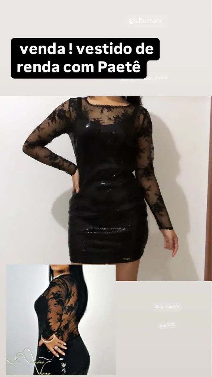Vestido de renda com paetê preto?