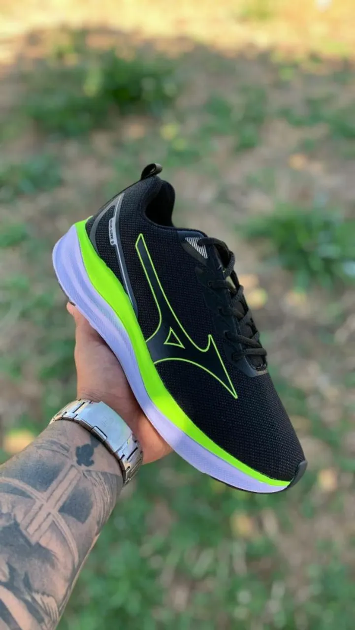 Tênis Mizuno Wave Rider 25 Preto/Verde 1 linha PREÇO DE CUSTO