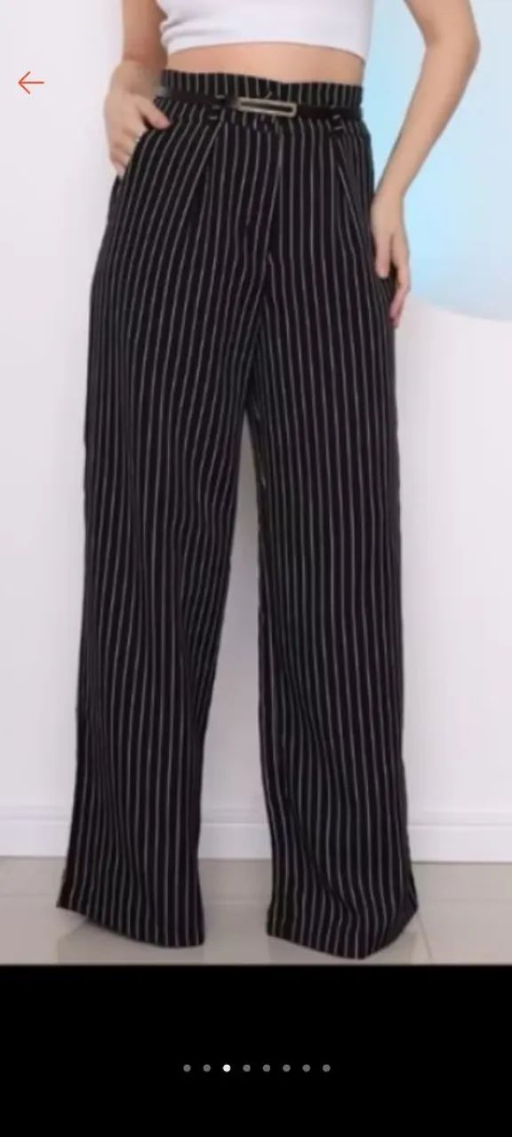 Calça Pantalona Listrada Feminina Elegante - Foto 2