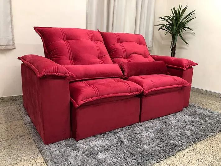 Sofá Retrátil 2 Lugares 180cm Molas Ensacadas D33 Veludo Vermelho  - Foto 3