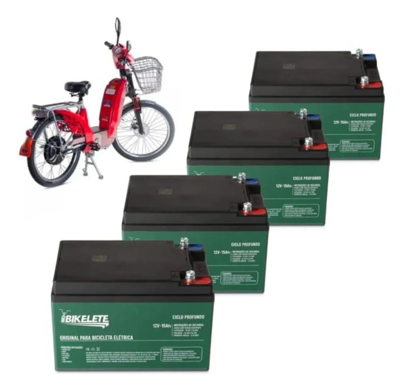 Kit bateria Bike elétrica <br><br>Kit 4 Baterias Ciclo Profundo 12v 15ah Wide Bike Elétricaki