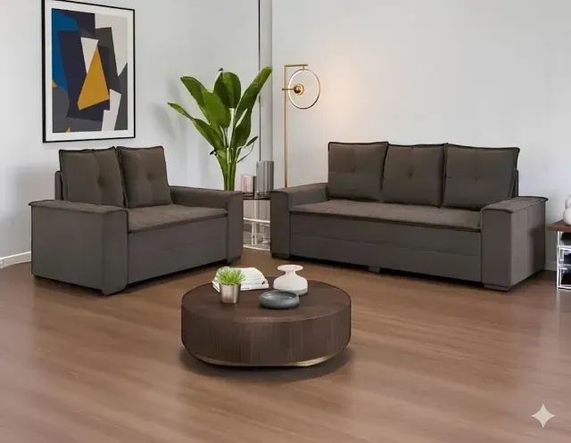 Sofá 2 e 3 lugares madrii marrom novo 