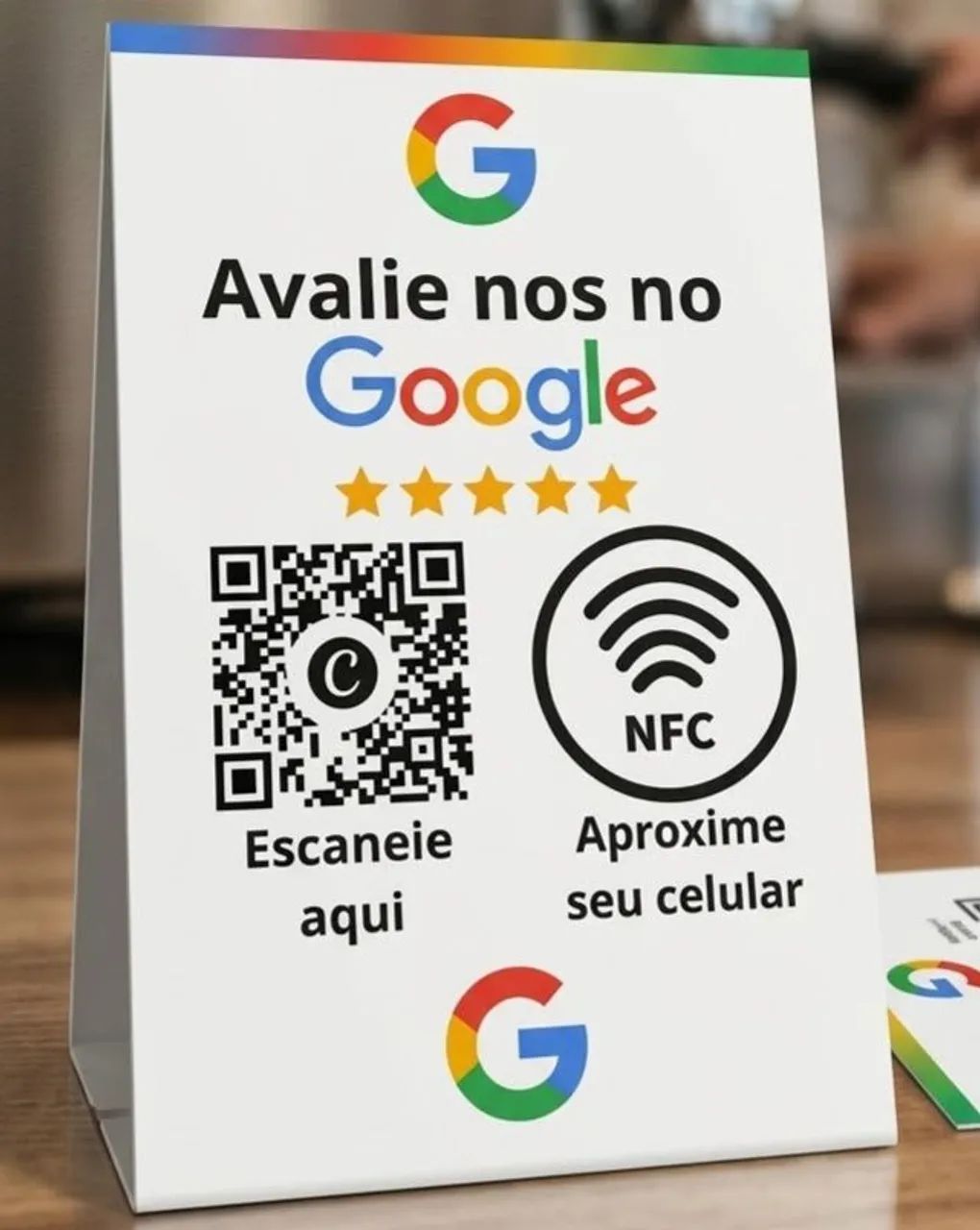 Placa de avaliação do Google. Com tecnologia NFC